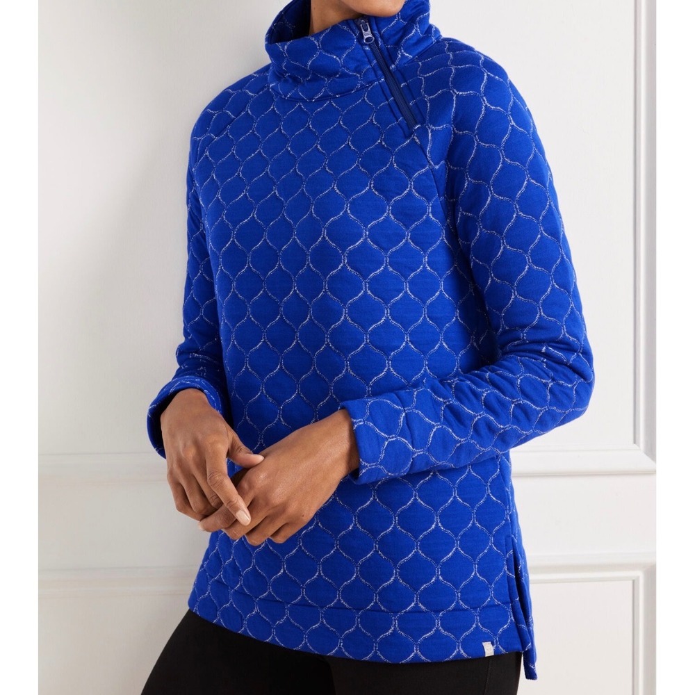 Talbots‎ Women's Quilted Pullover Jacket Blue Quarter Zip Metallic Stitch Size M